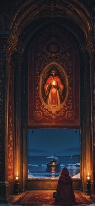 Tapestry Red Night Sea Winter Machine mobile wallpaper / スマホ壁紙