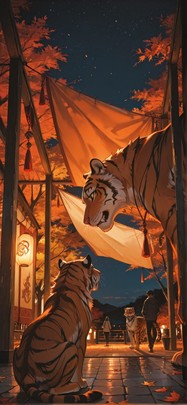 Tapestry Red Night Sky Autumn Animal mobile wallpaper / スマホ壁紙