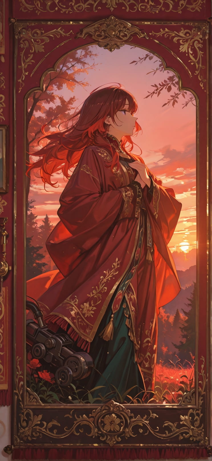 Tapestry Red Sunset Nature Spring Machine mobile wallpaper / スマホ壁紙