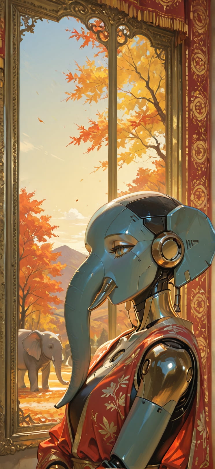 Tapestry Yellow Afternoon Sky Autumn Animal Machine mobile wallpaper / スマホ壁紙