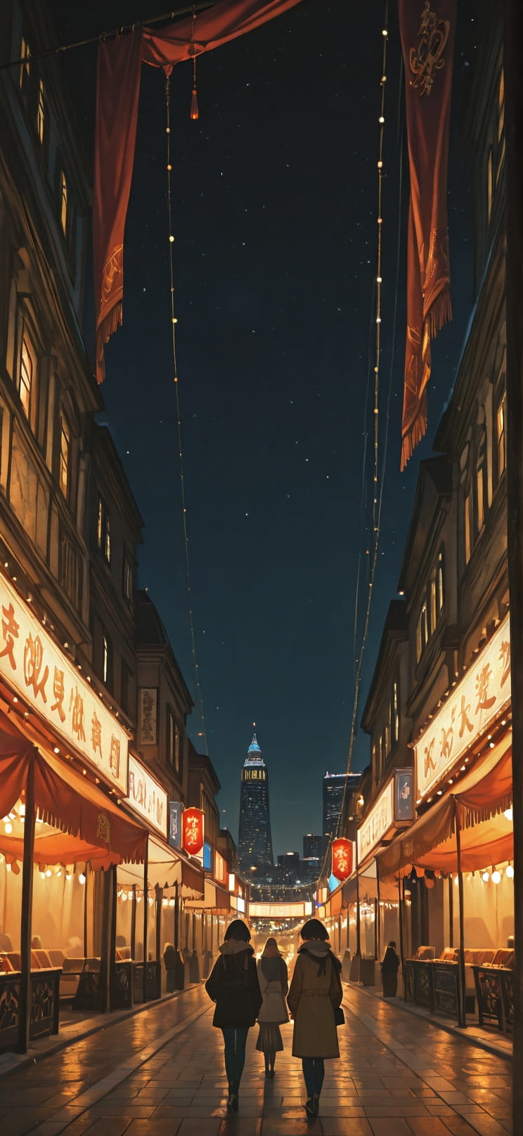 Tapestry Yellow Night City Winter mobile wallpaper / スマホ壁紙