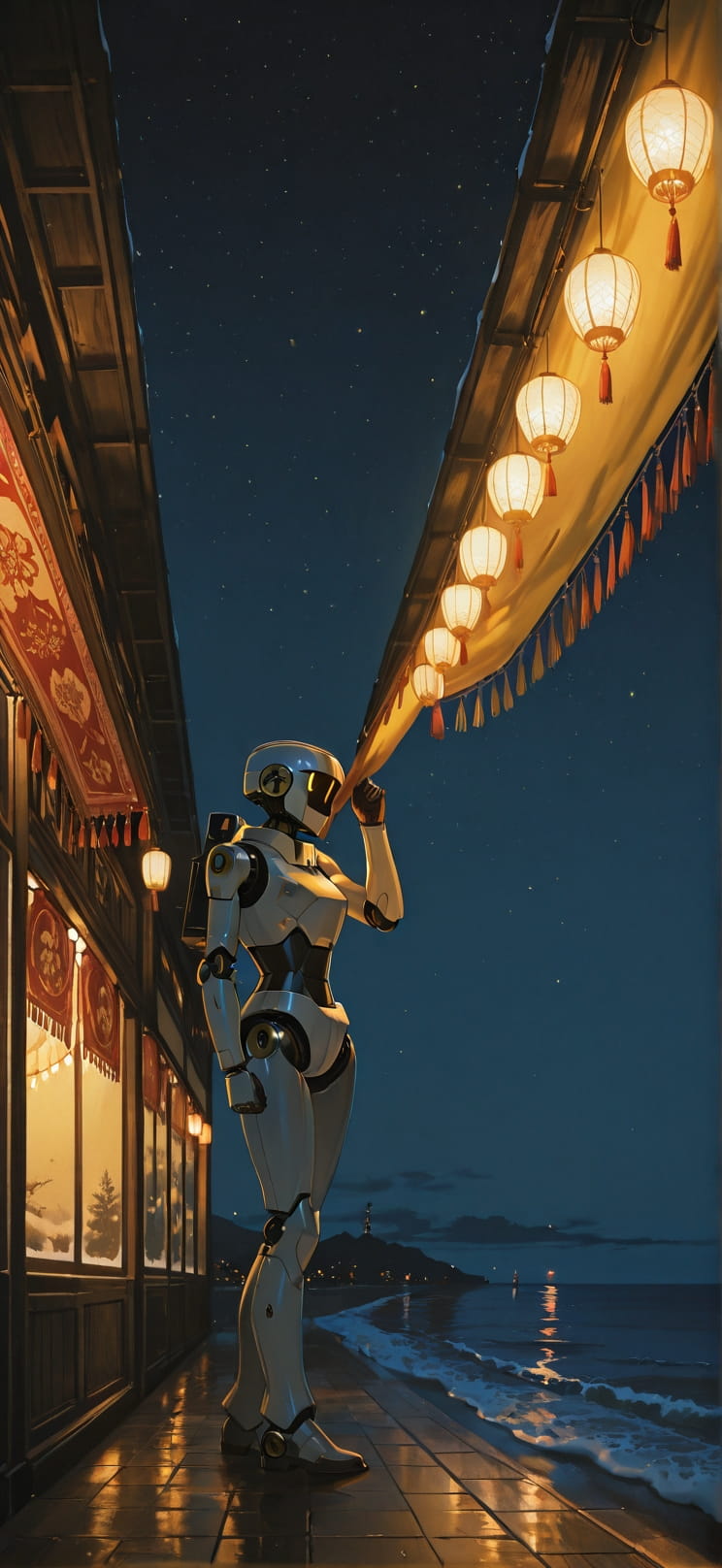 Tapestry Yellow Night Sea Winter Machine mobile wallpaper / スマホ壁紙