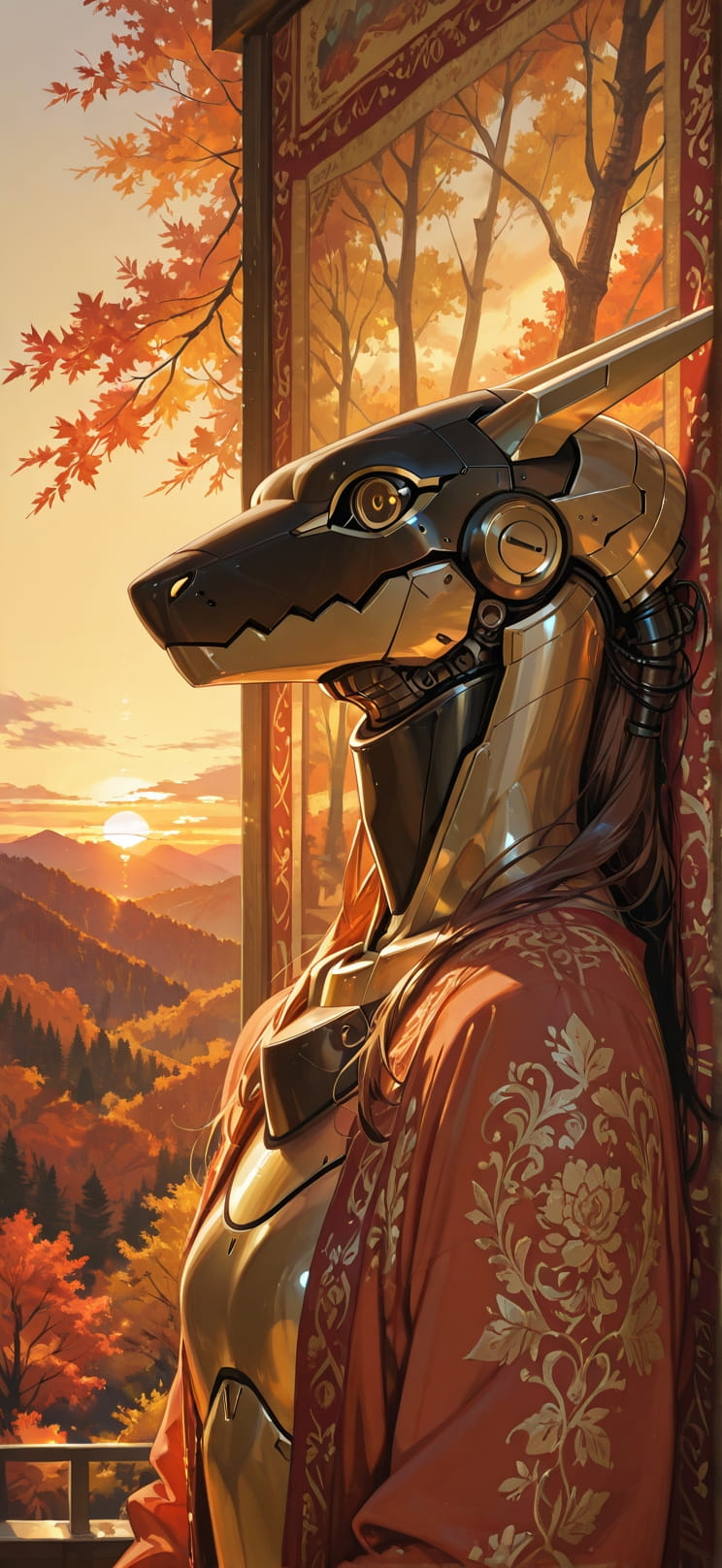 Tapestry Yellow Sunset Nature Autumn Machine mobile wallpaper / スマホ壁紙