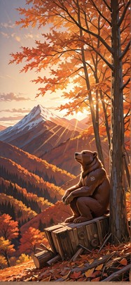 Timber Brown Afternoon Mountain Autumn Animal Machine mobile wallpaper / スマホ壁紙
