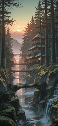 Timber Green Sunset City Winter mobile wallpaper / スマホ壁紙