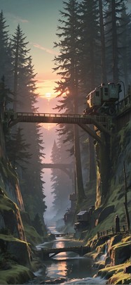 Timber Green Sunset Sky Winter Machine mobile wallpaper / スマホ壁紙