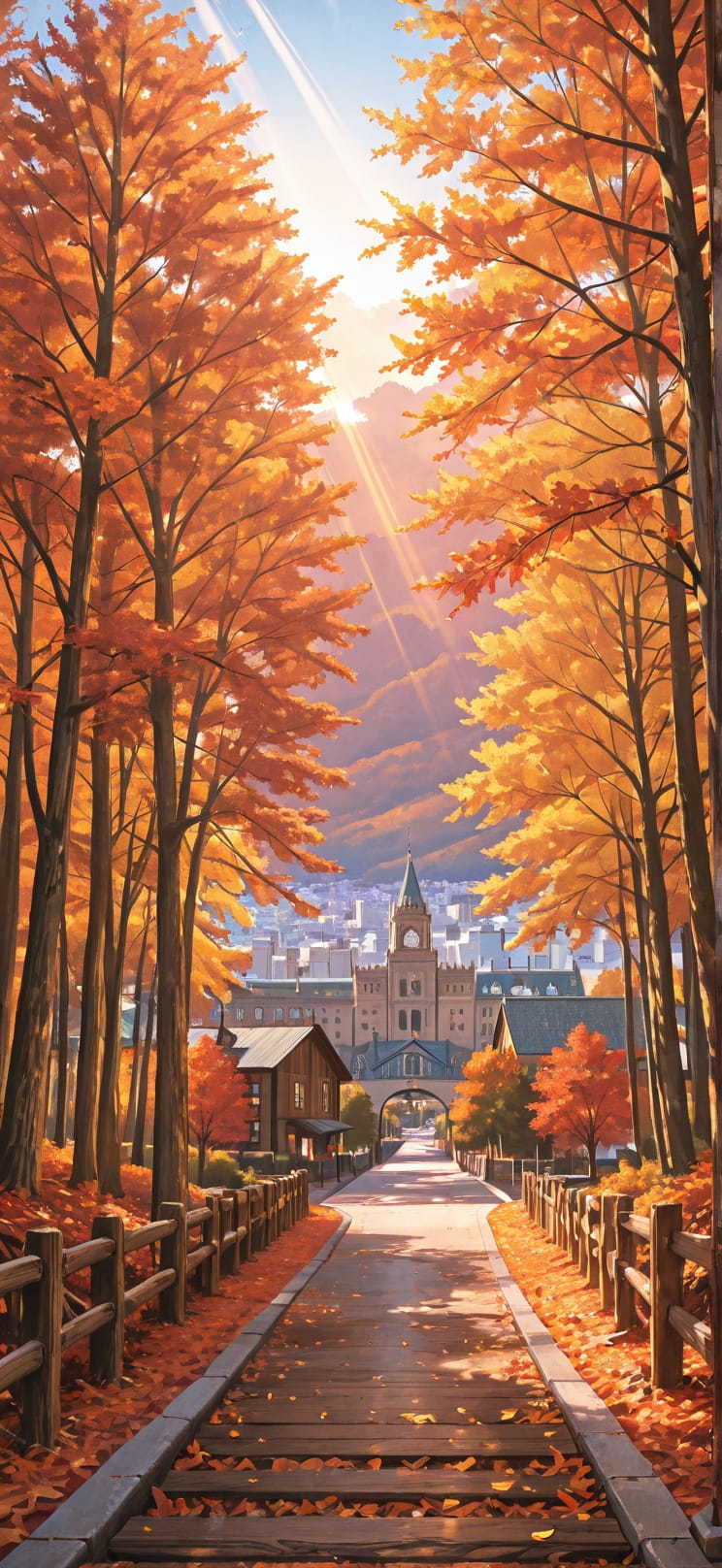 Timber Orange Afternoon City Autumn mobile wallpaper / スマホ壁紙