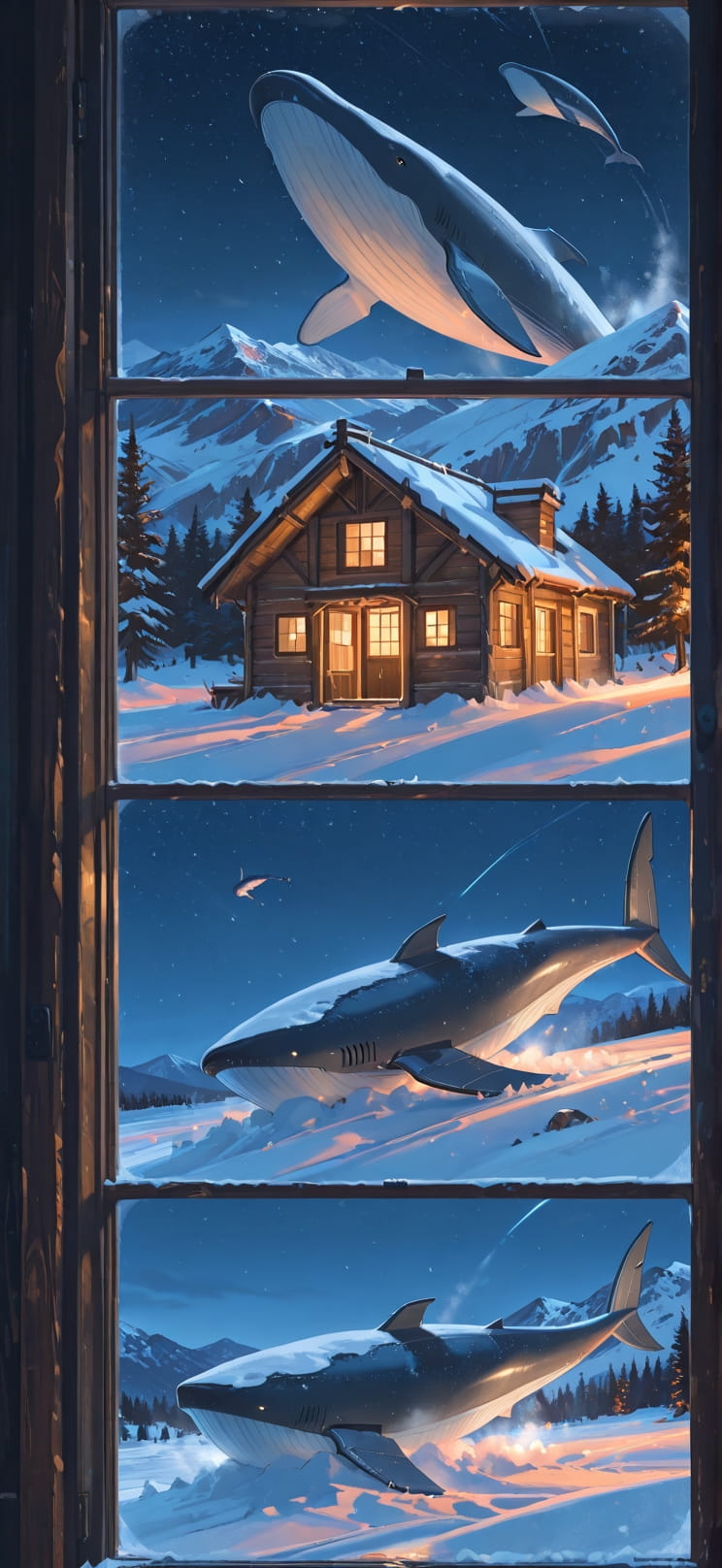 Timber Orange Night Mountain Winter Animal Machine mobile wallpaper / スマホ壁紙