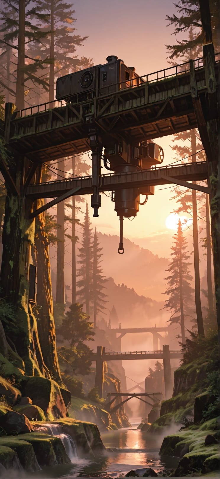 Timber Orange Sunset Nature Summer Machine mobile wallpaper / スマホ壁紙