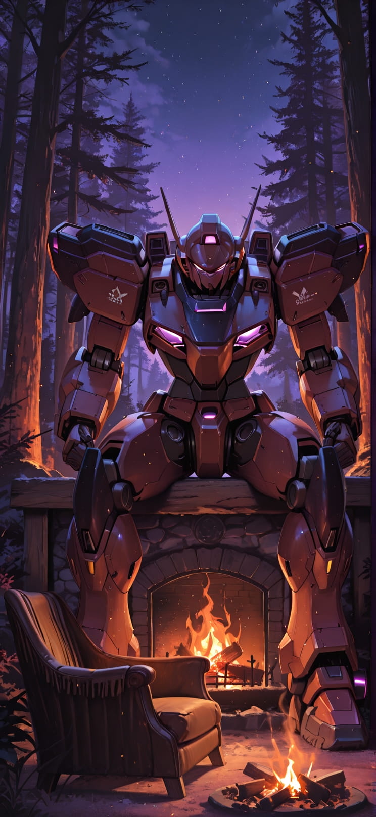 Timber Purple Night Nature Summer Machine mobile wallpaper / スマホ壁紙