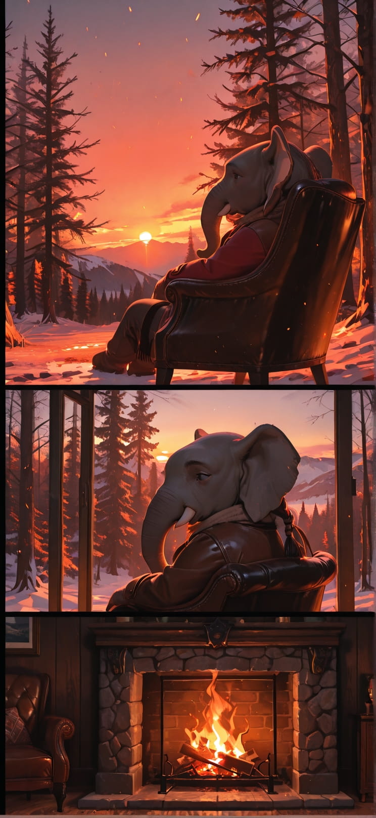 Timber Red Sunset Nature Winter Animal mobile wallpaper / スマホ壁紙