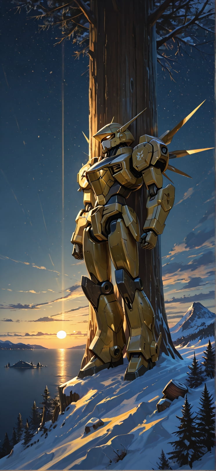 Timber Yellow Night Sea Winter Machine mobile wallpaper / スマホ壁紙