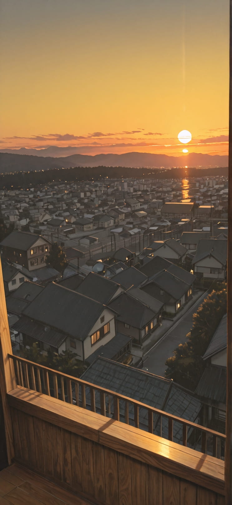 Timber Yellow Sunset City Winter mobile wallpaper / スマホ壁紙