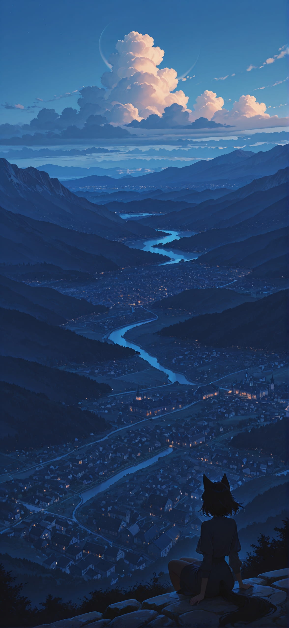 Waningcrescent Blue Afternoon City Spring mobile wallpaper / スマホ壁紙
