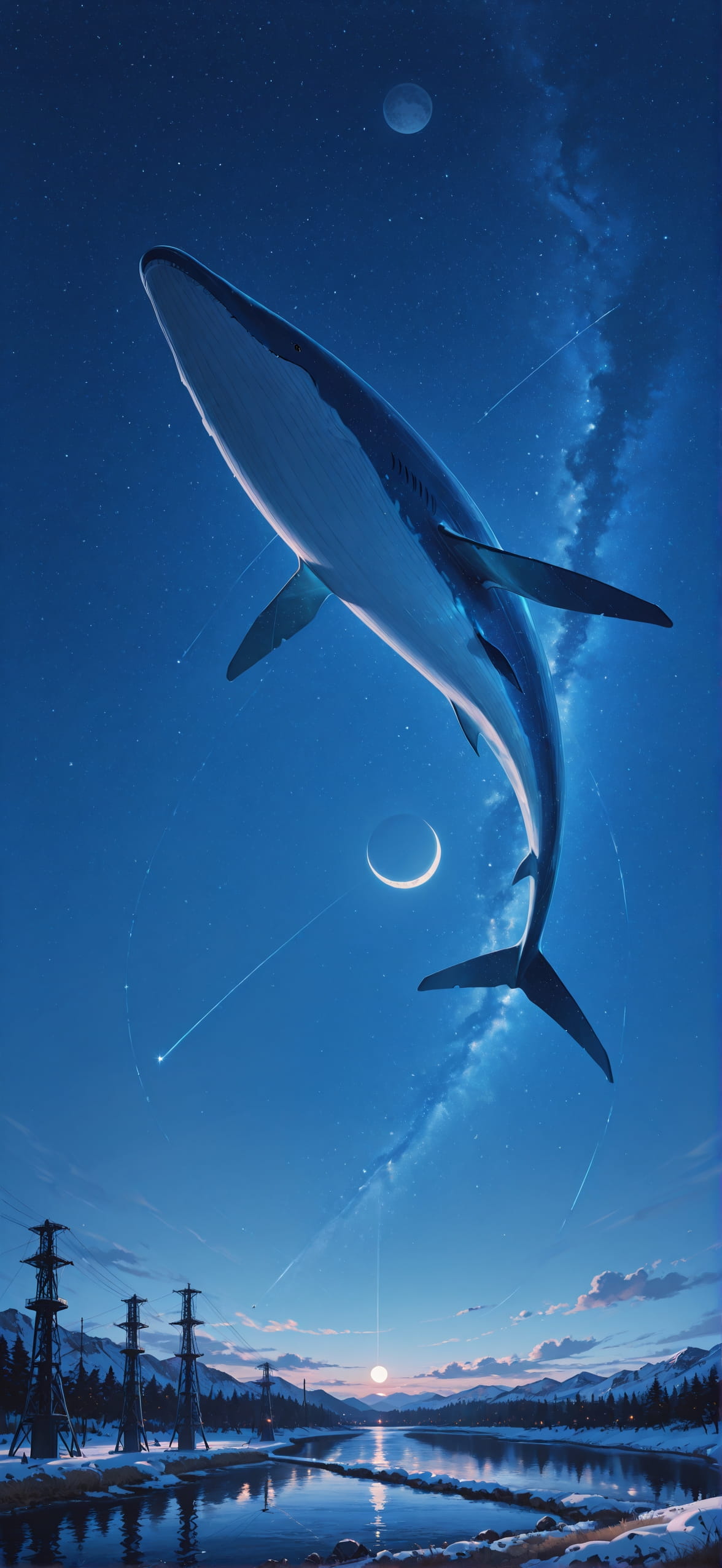 Waningcrescent Blue Afternoon Sea Winter Animal Machine mobile wallpaper / スマホ壁紙