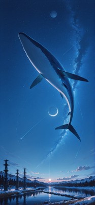 Waningcrescent Blue Afternoon Sea Winter Animal Machine mobile wallpaper / スマホ壁紙