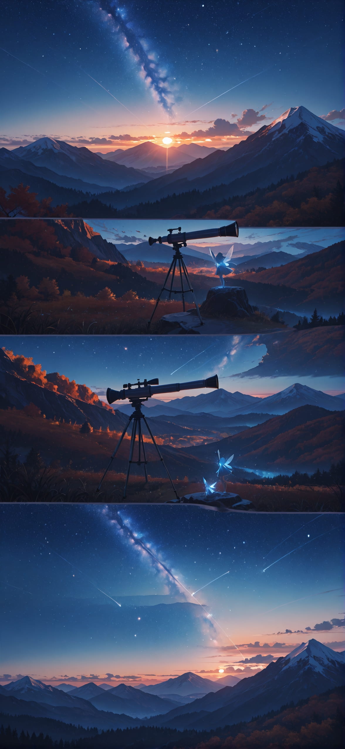 Waningcrescent Blue Sunset Mountain Autumn Animal mobile wallpaper / スマホ壁紙