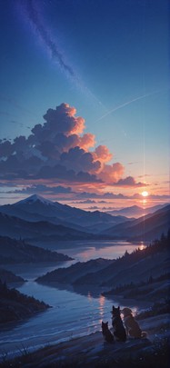 Waningcrescent Blue Sunset Mountain Summer Animal mobile wallpaper / スマホ壁紙
