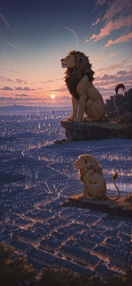 Waningcrescent Brown Afternoon City Spring Animal mobile wallpaper / スマホ壁紙