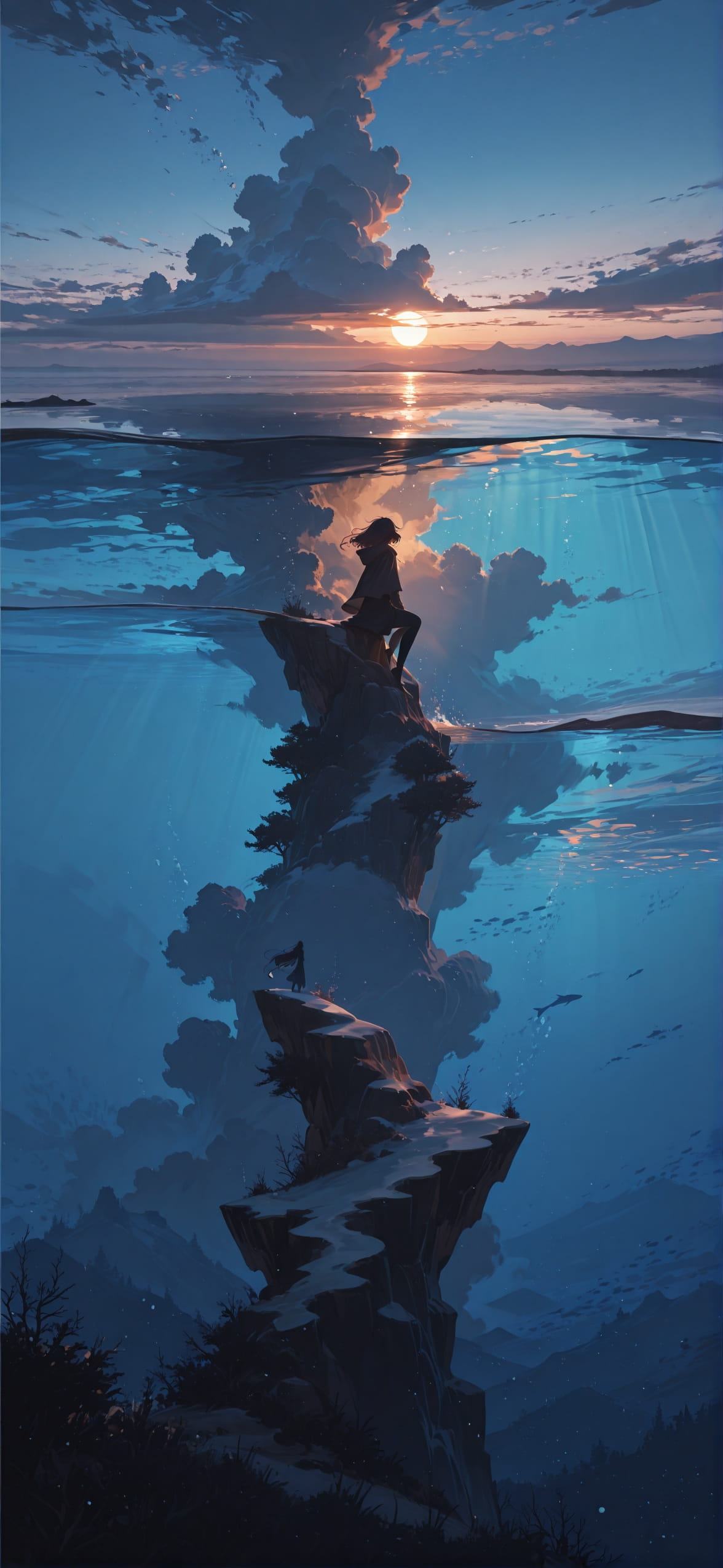 Waningcrescent Brown Afternoon Sea Winter mobile wallpaper / スマホ壁紙