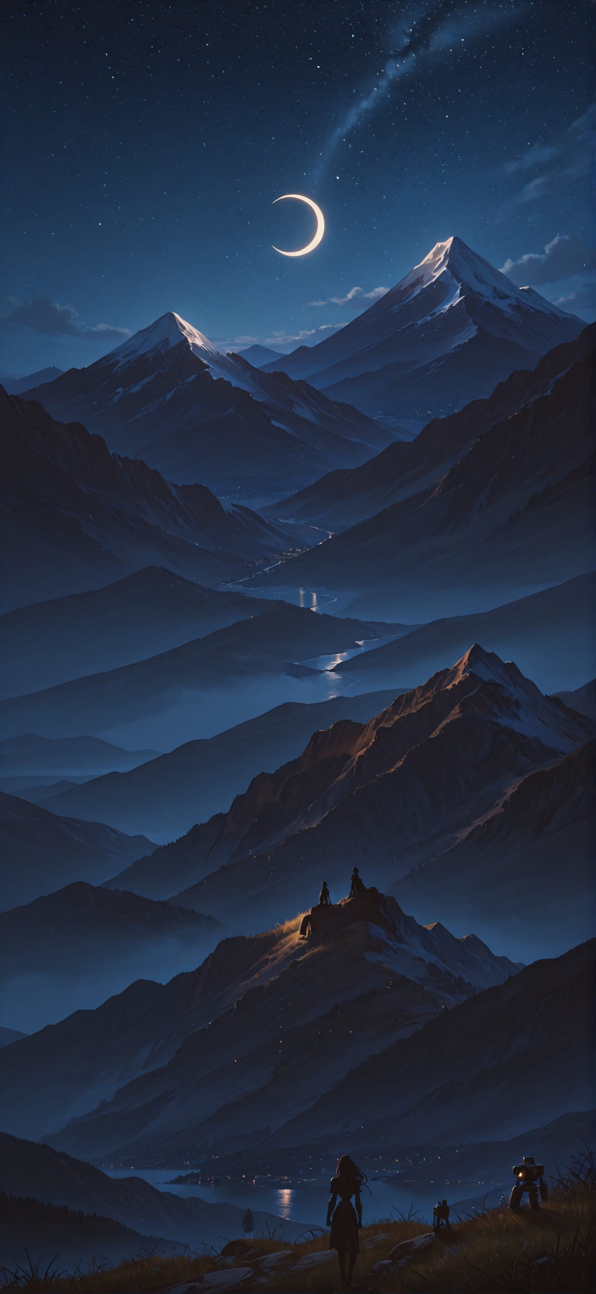 Waningcrescent Brown Night Mountain Summer Machine mobile wallpaper / スマホ壁紙