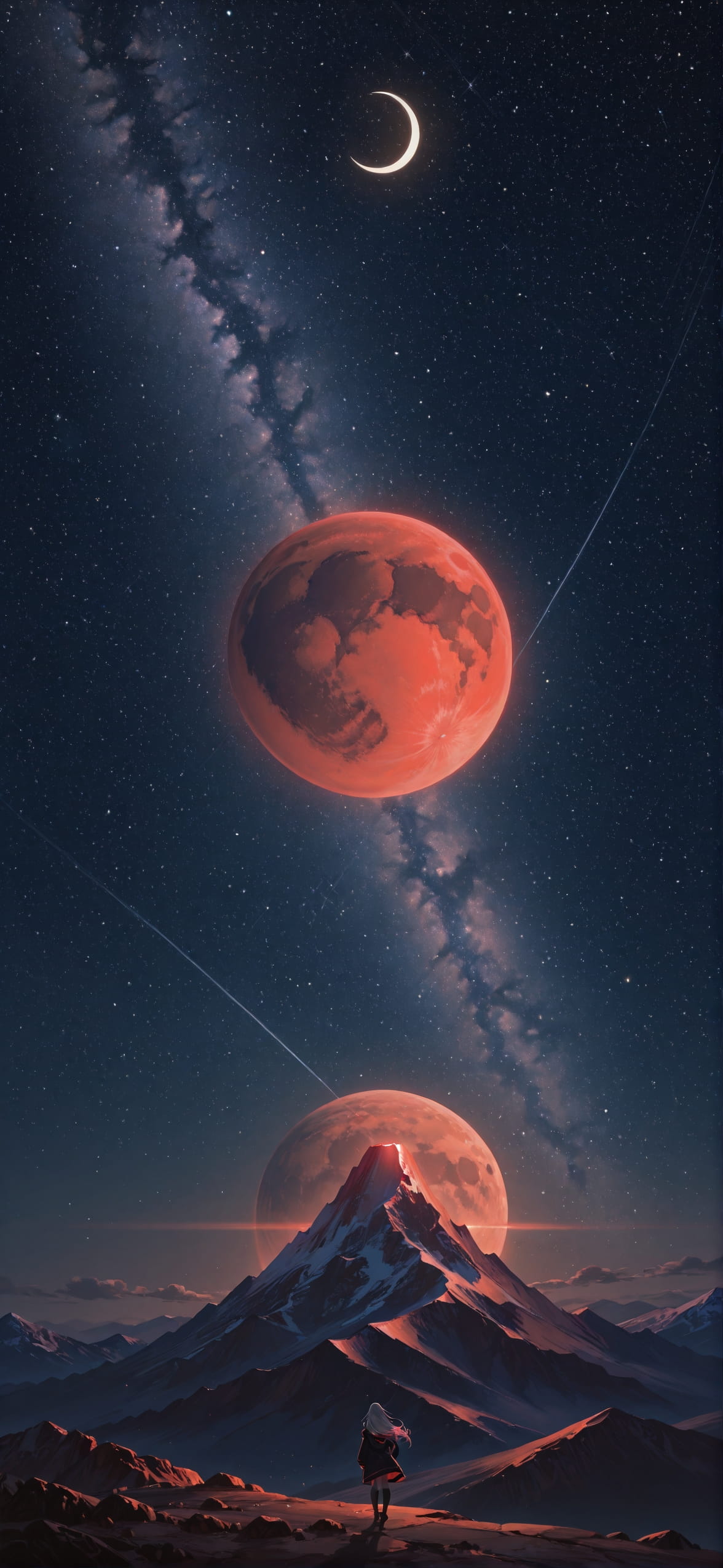 Waningcrescent Brown Night Mountain Summer mobile wallpaper / スマホ壁紙