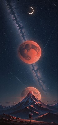 Waningcrescent Brown Night Mountain Summer mobile wallpaper / スマホ壁紙
