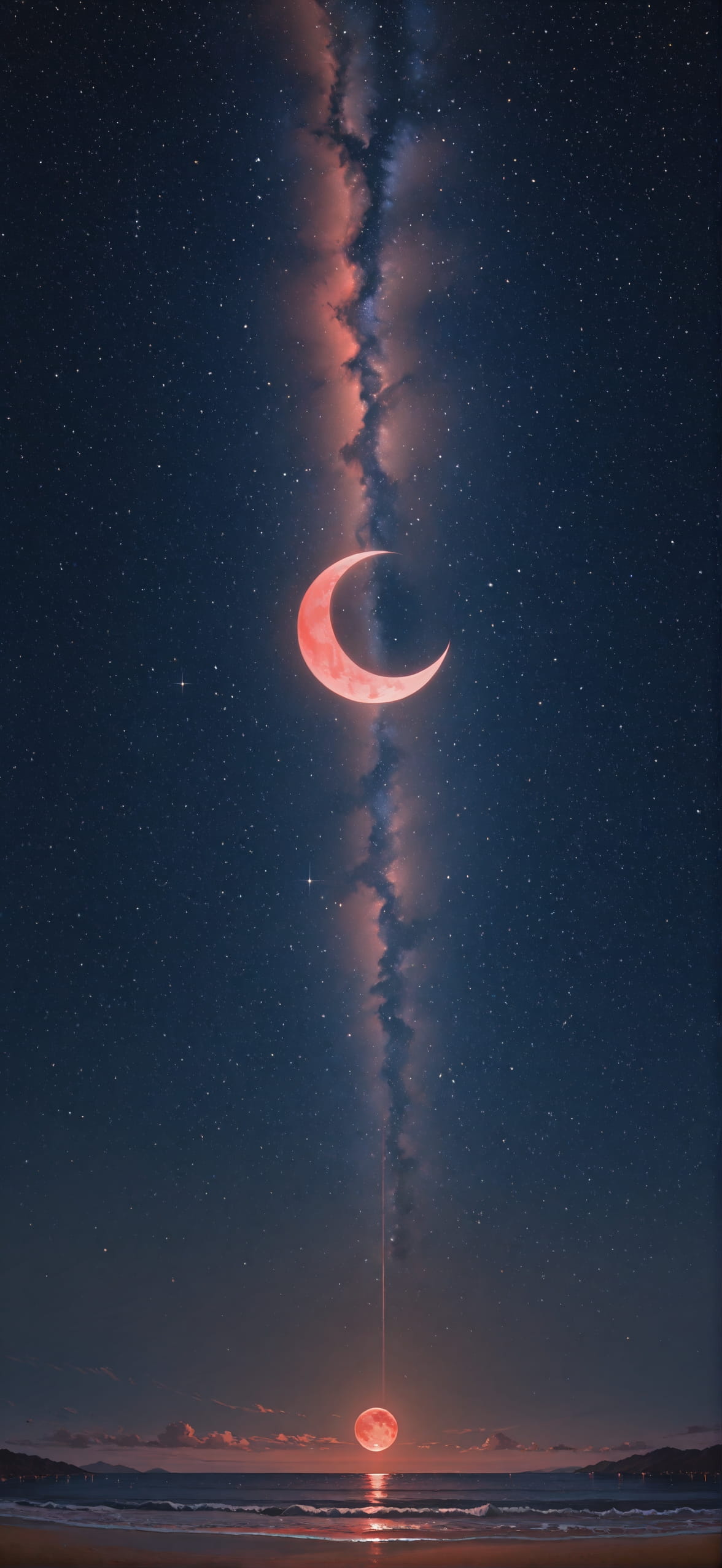 Waningcrescent Brown Night Sea Autumn mobile wallpaper / スマホ壁紙