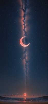 Waningcrescent Brown Night Sea Autumn mobile wallpaper / スマホ壁紙
