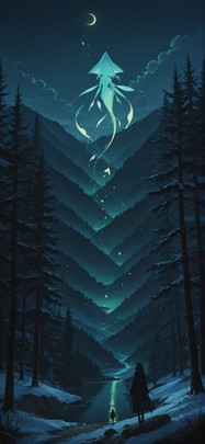 Waningcrescent Green Night Nature Winter Animal Machine mobile wallpaper / スマホ壁紙