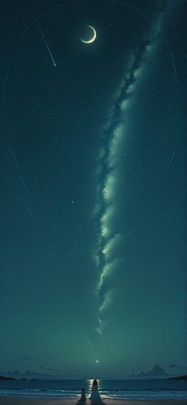 Waningcrescent Green Night Sea Spring mobile wallpaper / スマホ壁紙