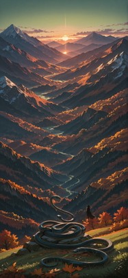 Waningcrescent Green Sunset Mountain Autumn Animal mobile wallpaper / スマホ壁紙