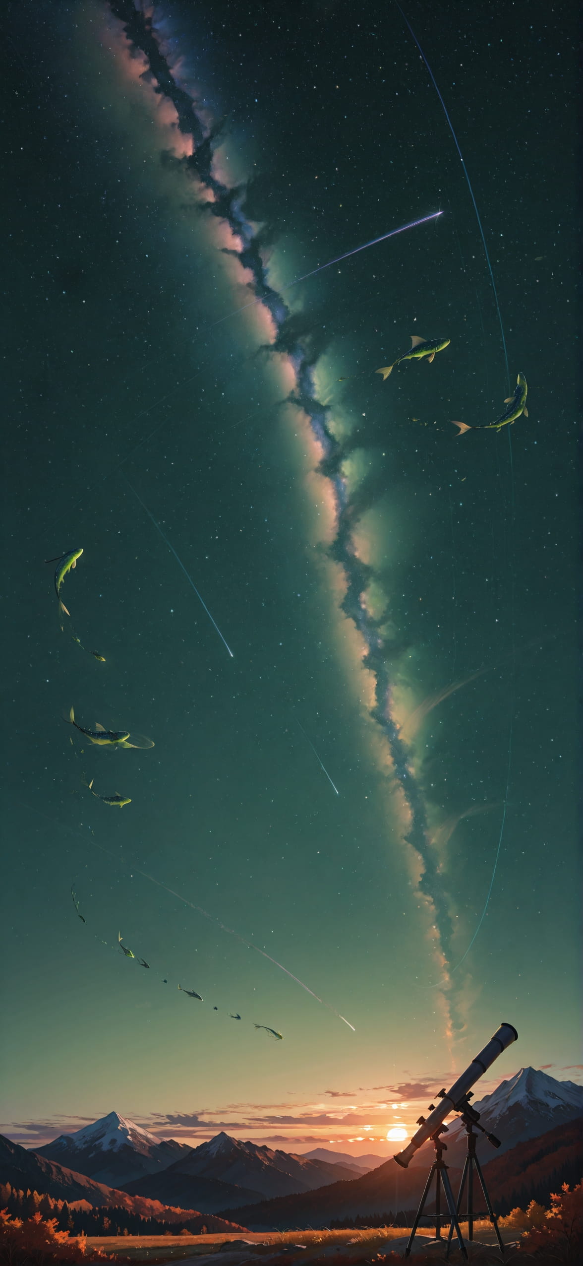 Waningcrescent Green Sunset Mountain Autumn Animal mobile wallpaper / スマホ壁紙