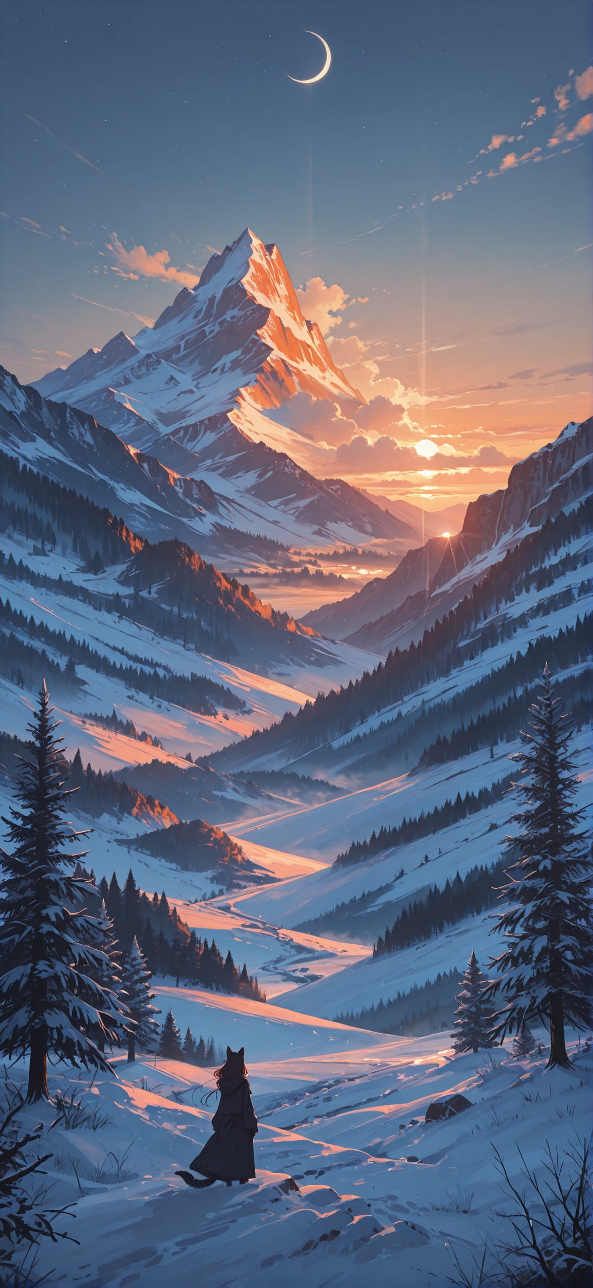 Waningcrescent Orange Afternoon Nature Winter mobile wallpaper / スマホ壁紙