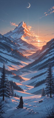 Waningcrescent Orange Afternoon Nature Winter mobile wallpaper / スマホ壁紙