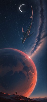 Waningcrescent Orange Afternoon Sky Spring Animal mobile wallpaper / スマホ壁紙