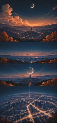 Waningcrescent Orange Night City Autumn Machine mobile wallpaper / スマホ壁紙