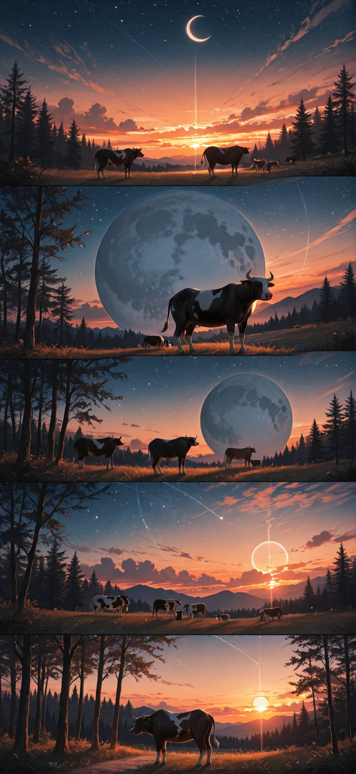 Waningcrescent Orange Sunset Nature Summer Animal mobile wallpaper / スマホ壁紙