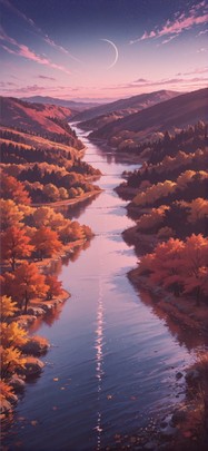 Waningcrescent Pink Afternoon Sea Autumn mobile wallpaper / スマホ壁紙