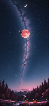 Waningcrescent Pink Night Nature Spring Animal Machine mobile wallpaper / スマホ壁紙