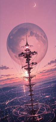 Waningcrescent Pink Sunset City Summer Machine mobile wallpaper / スマホ壁紙