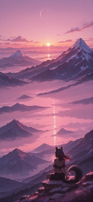 Waningcrescent Pink Sunset Mountain Summer mobile wallpaper / スマホ壁紙
