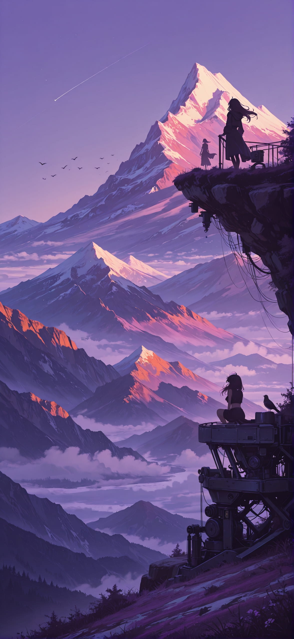Waningcrescent Purple Afternoon Mountain Summer Animal Machine mobile wallpaper / スマホ壁紙