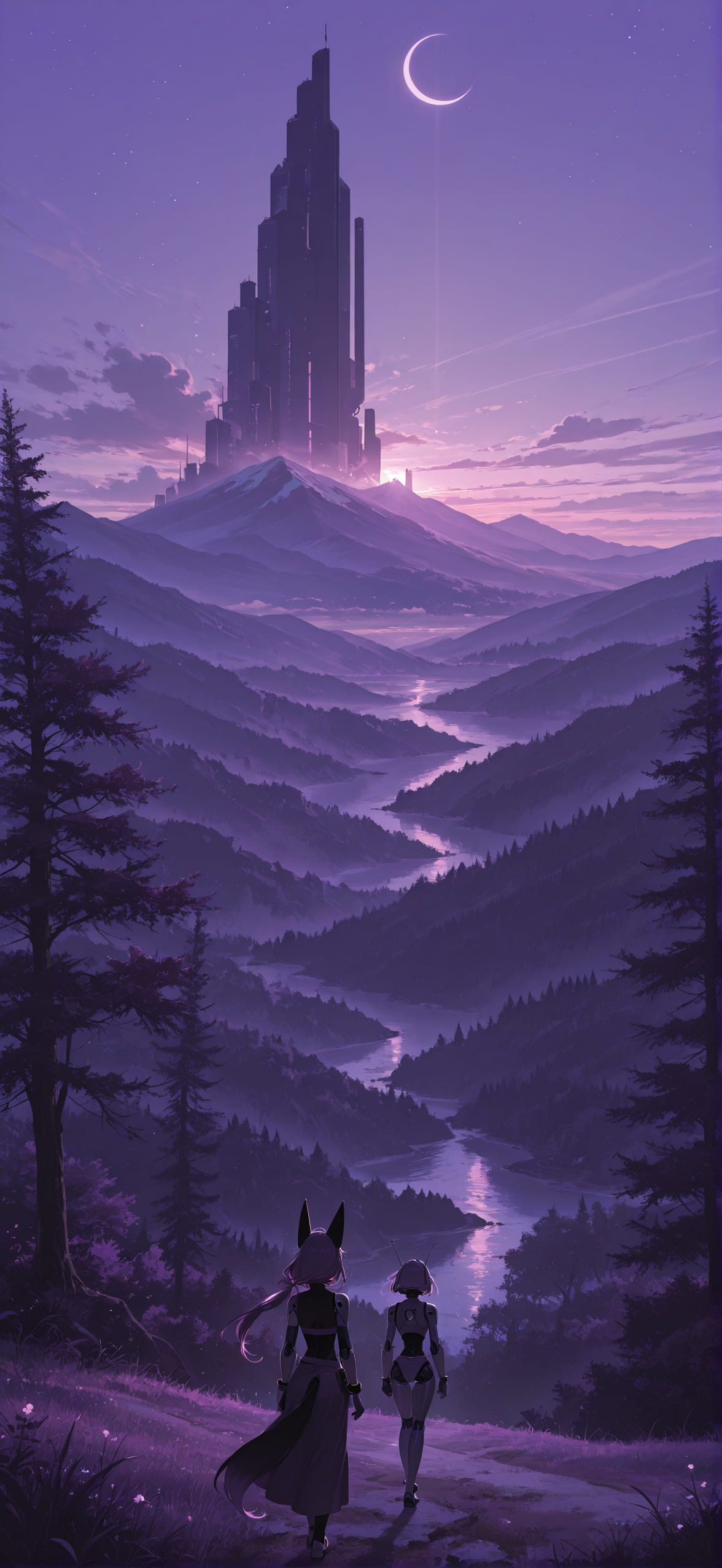 Waningcrescent Purple Afternoon Nature Summer Machine mobile wallpaper / スマホ壁紙