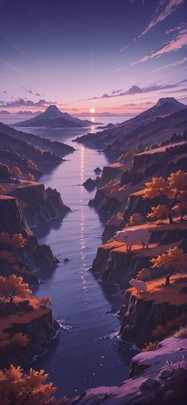 Waningcrescent Purple Afternoon Sea Autumn Animal mobile wallpaper / スマホ壁紙