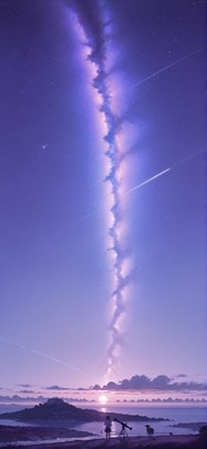 Waningcrescent Purple Afternoon Sea Summer Animal mobile wallpaper / スマホ壁紙