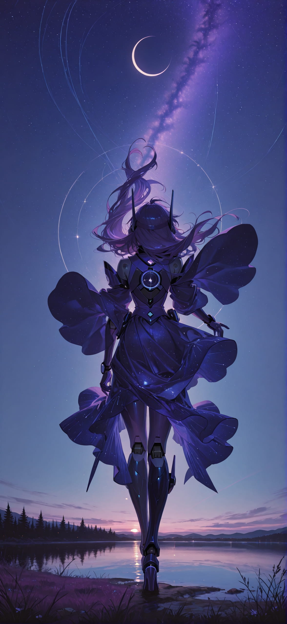 Waningcrescent Purple Night Sea Winter Machine mobile wallpaper / スマホ壁紙