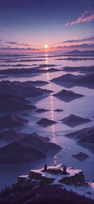 Waningcrescent Purple Sunset Sea Winter mobile wallpaper / スマホ壁紙