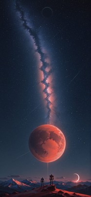 Waningcrescent Red Afternoon Mountain Spring Machine mobile wallpaper / スマホ壁紙