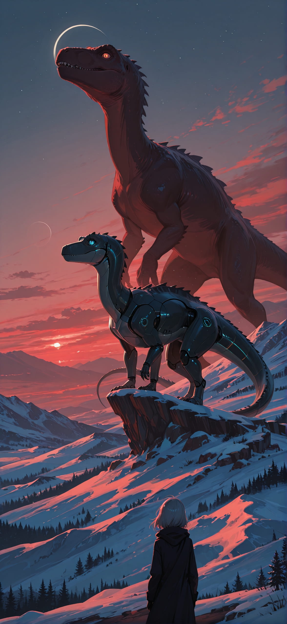 Waningcrescent Red Afternoon Sky Winter Animal Machine mobile wallpaper / スマホ壁紙